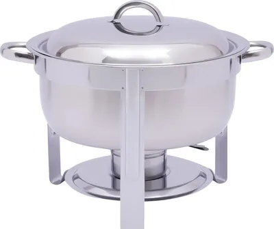 Produktbild von Edelstahl Chafing Dish Runde Buffet Warmhaltetablett Speisenwärmer 5Liter mit 1 Scheuerschale, 1 Deckel und 1 Kraftstoffpastenbehälter für Buffet Catering und Party