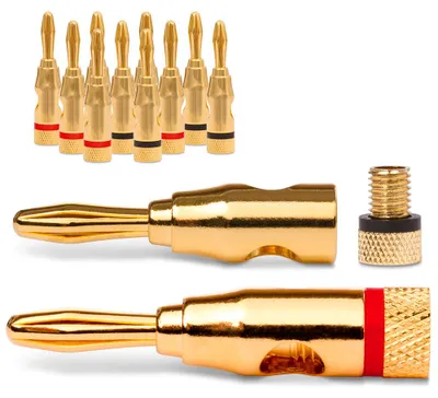 Produktbild von NAUC Bananenstecker 4mm schraubbar 24K vergoldet Lautsprecherkabel 12x Stecker