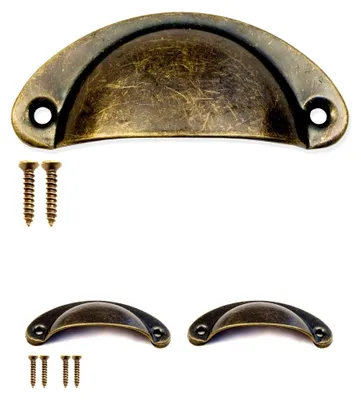 Produktbild von 2er Set Antike Schubladen Griffmuscheln, Eisen-Griffe, Bronze, 80x36mm