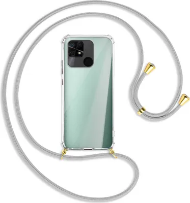 Produktbild von Handykette Backcover-Schutzhülle mit Band (Metall goldfarben) für Xiaomi Redmi 10C - silbergrau