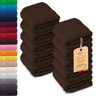 Produktbild von 10er Pack EllaTex Seiftücher 30x30 cm 100% Baumwolle, 500 g/m² Handtücher Set weich saugstark Serie Paris, in Farbe: Chocolate