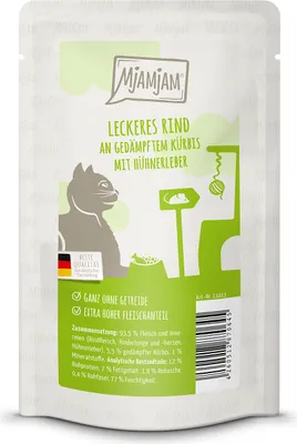 Produktbild von MjAMjAM Cat - Leckere Mahlzeiten Pouchbeutel 12x125g | Rind & Kürbis