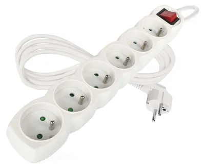 Prodlužovací kabel 2 m / 6 zásuvek / s vypínačem / bílý / PVC / 1 mm2
