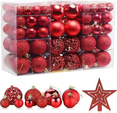 Image de Boules de Noël rouges 101 pièces Étoile de sapin XXL Set