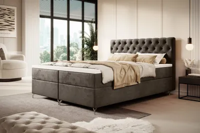 Produktbild von YOURHOUSE24 Boxspringbett Chester mit 2 Bettkästen, Doppelbett mit Bonell-Matratze + Topper (Farbe: Monolith 15, Größe: 140x200 cm)