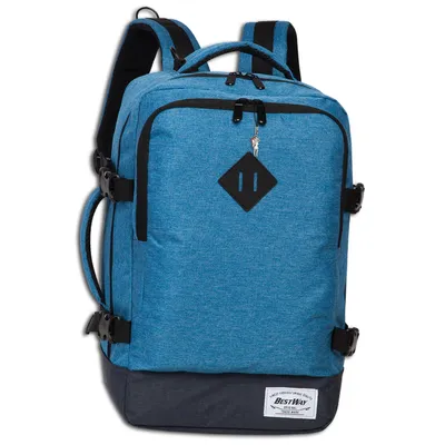 A blue backpack on a white background.