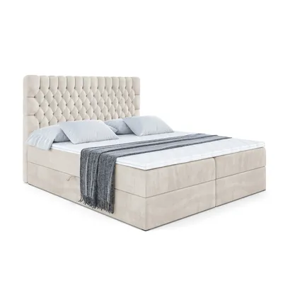 Produktbild von ALTDECOR Boxspringbett mit H4 Matratze und Topper - 180 x 200 cm - SERENE - Taupe Samt - Polsterbett mit Bettkasten und Lattenrost, Bett mit Stauraum