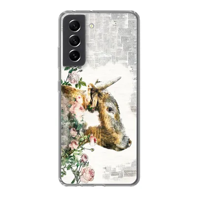 Produktbild von MuchoWow® Handyhülle Schutzhülle Hülle für Samsung Galaxy S21 FE Schottischer Highlander - Farbe - Blumen Silikon Softcase Handy Hülle - Mobiltelefonhülle
