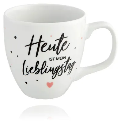 Produktbild von Großer Porzellanbecher 0.45L Weiß "Heute ist mein Lieblingstag"