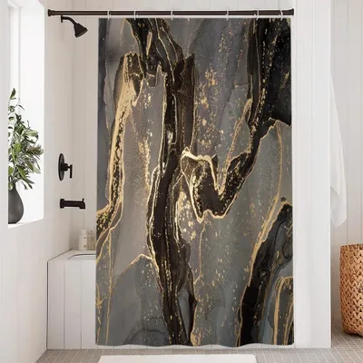 Imagen del producto de Cortina de ducha con diseño de mármol  y dorado, 120 x 180 cm, resistente al moho, impermeable, para el baño