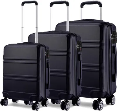 Produktbild von Kofferset, ABS-Hartschalen-Hartschalenkoffer-Trolley mit TSA-Schloss, Reisekoffer, schwarz