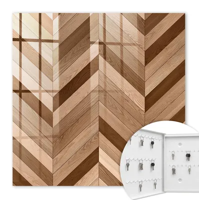 Produktbild von Metall Schlüsselkasten 30 x 30 cm - weißer Schlüsselschrank zur Wandmontage - wandhängende Schlüsselbox mit Tür - nach links öffnend - Schlüsselaufbewahrung für Flur - Büro - Arbeitszimmer - Werkstatt - Garage - Holz-Fischgrätmuster