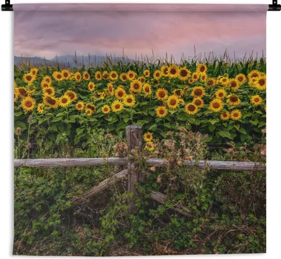 Produktbild von MuchoWow® Wandteppich Wandbehang Sonnenblume - Blumen - Pflanzen 120x120 cm Tapisserie Dekoration Wandtuch - Modern - Baumwollgewebe