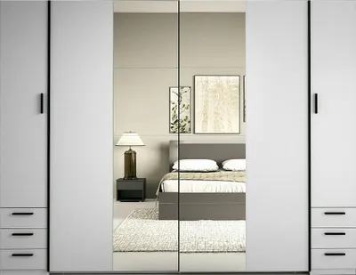 Produktbild von Kleiderschrank mit 6 Schubladen & 4 Türen - Mit Spiegel - 270 cm - Weiß - ARVOLIA