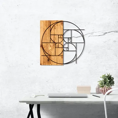 Obrázok produktu pre Wallity, dekoratívny nástenný doplnok z dreva, 57 x 58 cm, čierna a orechová farba | 100 % kov (1,2 mm) a 100 % drevený rám (3 cm) | Štýlový dizajn do každého domova.