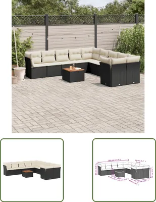 Produktbild von The Living Store 11-tlg. Garten-Sofagarnitur mit Kissen Schwarz Poly Rattan