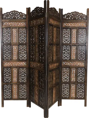 Image de Paravent oriental en bois Krishna 200 x 180cm de haut en brun | Cloison indienne comme séparation de pièce ou décoration dans la chambre ou protection visuelle dans le jardin, la terrasse ou le balcon