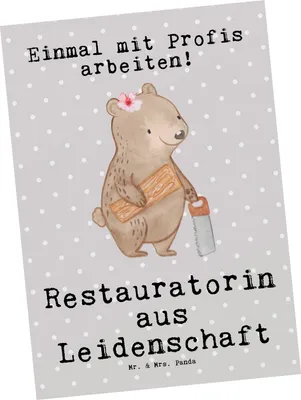 Produktbild von Mr. & Mrs. Panda Postkarte Restauratorin Leidenschaft - Grau Pastell - Geschenk, Grußkarte, bildkarte, Postkarten, Ansichtskarte, Ansichtskarten