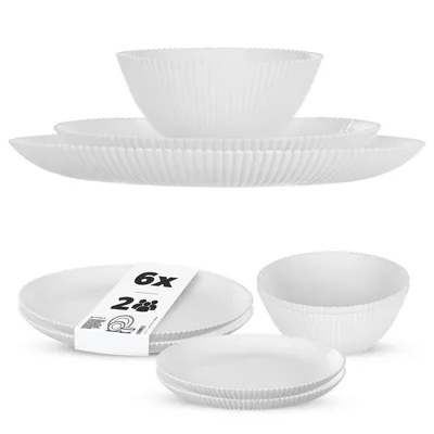 Produktbild von KADAX Geschirrset für 2 Personen, 6-teilig, weißeTafelservice aus Opalglas mit Suppenschalen, Speisetellern & Desserttellern, Spülmaschinenfest (Weiß)