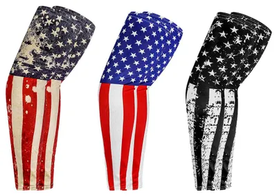 Produktbild von 3 Paar Sport-Kompressions-Armstulpen, kühlend, mit amerikanischer Flagge, UV-Sonnenschutz