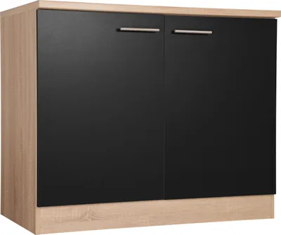 Produktbild von Spülenunterschrank Küchenschrank 100 cm Eiche Sägerau Schwarz Merle Respekta