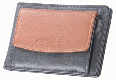 Produktbild von Flache Minibörse schwarz-braun aus Leder – Hosentaschenbörse mit Kleingeldfach