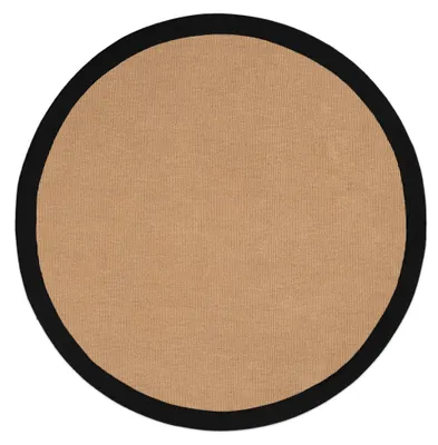 Image de carpetfine Tapis Rond en sisal tissé à la main couleur naturelle Ø 60 cm avec bordure en coton noir | Tapis naturel antidérapant uni en fibres naturelles tissage plat pour salon et chambre