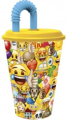 Produktbild von Stor - Emoji Trinkbecher mit Deckel und Strohhalm 430ml