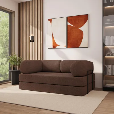 Produktbild von Masseno Schaumstoffsofa EIREN mit Schlaffunktion, Schlafsofa, Wohnzimmersofa, Couch, Sofa, Bettsofa, Bucle-Stoff – Braun QUELLE 25