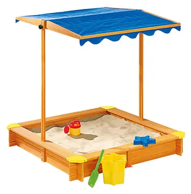 Produktbild von Holz-Sandkasten mit verstellbaren Dach 118cm Buddelkiste Sandkiste Sandbox