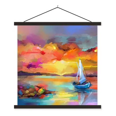 Produktbild von MuchoWow® Textilposter Malerei - Ölfarbe - Boot - Farben 90x90 cm mit schwarzem Rahmen - Magnetisches
