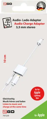 Produktbild von 2GO 797239, 0,1 m, Lightning, Lightning + 3.5mm, Männlich, Weiblich, Weiß