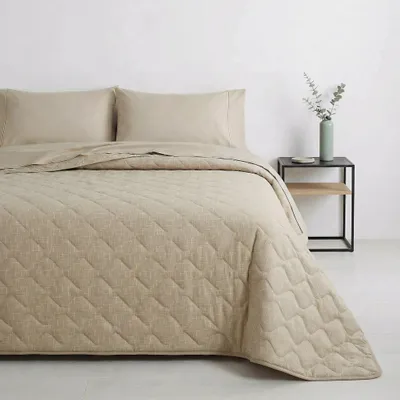 Tagesdecke 100% Baumwolle 170x260 cm leicht taupe