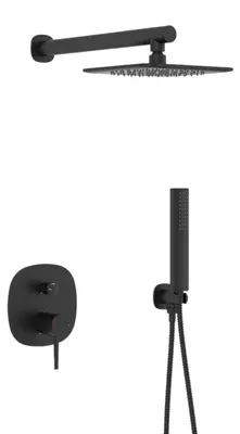 Produktbild von Duschset schwarz matt mit Kopfbrause Brausearm und Duscharmatur