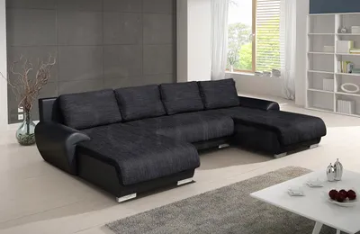 Produktbild von Wohnlandschaft Otis - Big Sofa, Eckcouch, Ecksofa, Couch mit Schlaffunktion und Bettkasten, U-Sofa, U-Form (Schwarz + Schwarz (Madryt 1100 + Berlin 02))