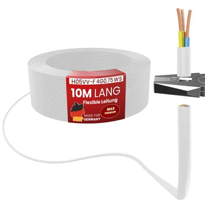 Immagine prodotto di cavo flessibile in plastica da 10 m H05VV-F 4G0,75 Bianco Cavo flessibile Cavo per elettrodomestici