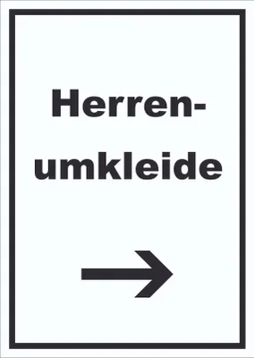 Produktbild von Herrenumkleide Schild mit Text und Richtungspfeil rechts hochkant A4 (210x297mm)