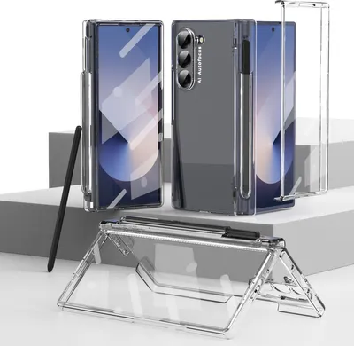 Immagine prodotto di Custodia per Samsung Galaxy Z Fold 6, PC rigido con protezione della cerniera e supporto per penna, con protezione dello schermo Trasparente