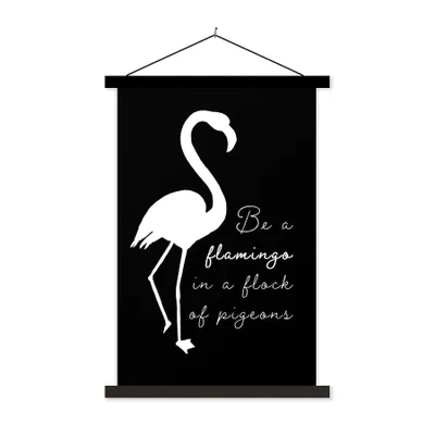Produktbild von MuchoWow® Textilposter Flamingo - Schwarz - Weiß 40x60 cm mit schwarzem Rahmen - Wanddekorationen