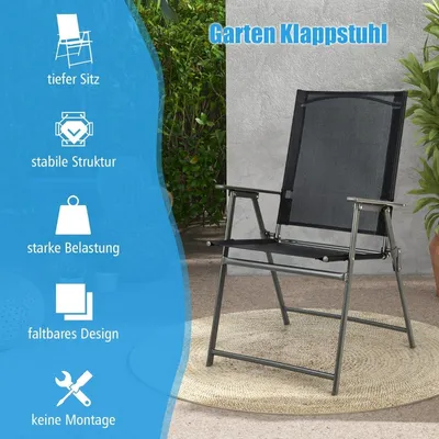 Obrázok produktu pre Skladacia záhradná stolička, sada, odolná voči poveternostným vplyvom, čierna