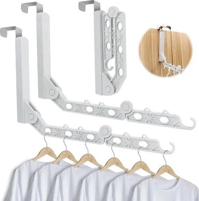 Produktbild von Drei Klapphaken, Kleiderwinder, inklappbar, Raumsparende, Balkon, Garderobe, Schlafzimmer, hinten an der Badezimmertür, weiß