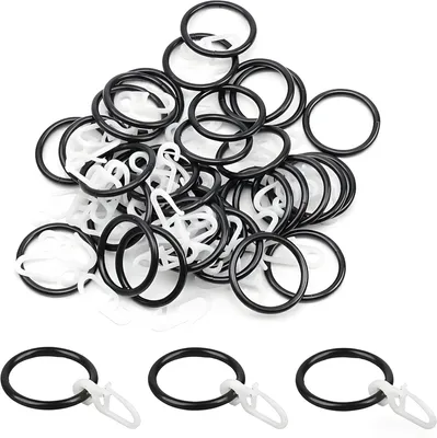 Obrázek produktu pro 50 kusů černých kroužků na závěsy, vnitřní průměr 30 mm, plastové háčky, pevné a odolné proti korozi, vhodné pro závěsy