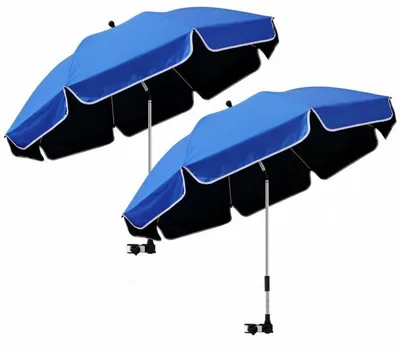 Obrázok produktu pre Sada plážovej stoličky a slnečníka, 2 kusy, výška 124 cm, ochrana UPF50+, 360° otočná, modrá