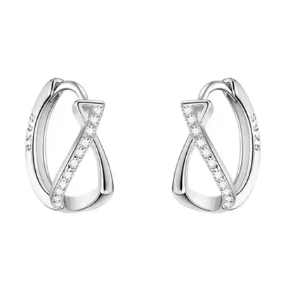 Produktbild von Paar Creolen Ohrschmuck Damenohrringe Zirkonia Creole Ohrcreolen Glitzerstein (GESCHENKIDEE, Sterling Silber 925), inklusive Geschenkschachtel