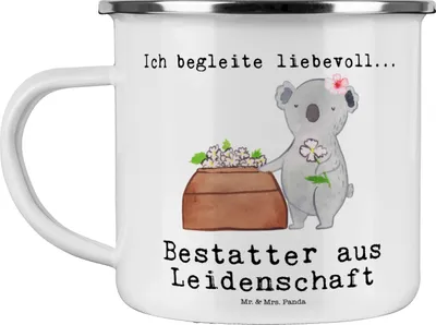 Produktbild von Mr. & Mrs. Panda Emaille Tasse Bestatter Leidenschaft - Weiß - Geschenk, Pott, Becher, Teetasse, Haferl