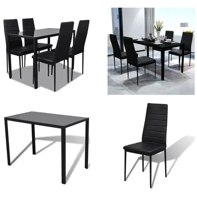 Produktbild von vidaXL Essgruppe Tisch Stühle 5 tlg. Kunstleder Schwarz - Essgruppe - Essgruppen - Esstisch - Esstische