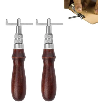 Ledernutwerkzeug, 2 Stück, verstellbar, Holzgriff, 135 mm, für Lederhandwerk