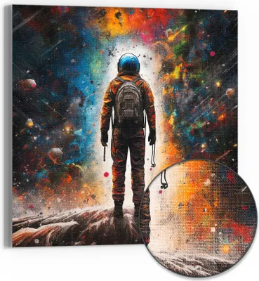 Produktbild von DEQORI Hybrid Leinwand Bild 50x50 cm 'Weltraumodyssee' Wandbild Glas flach modern