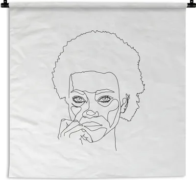Produktbild von MuchoWow® Wandteppich Wandbehang Frau - Schwarz - Weiß - Strichzeichnung 60x60 cm Tapisserie Dekoration Wandtuch - Dekorationen - Wand Decke