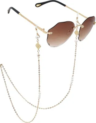 Produktbild von Gold zarte Brille Kette mit Blumen und Zirkonia 73 cm
